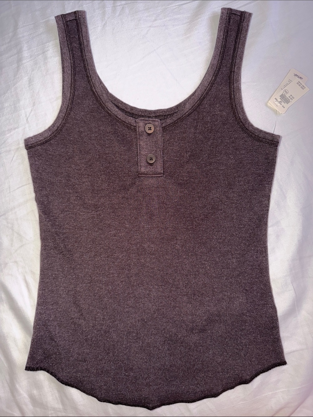 aerie Brown Ribbed Henley Tank with Button Placket